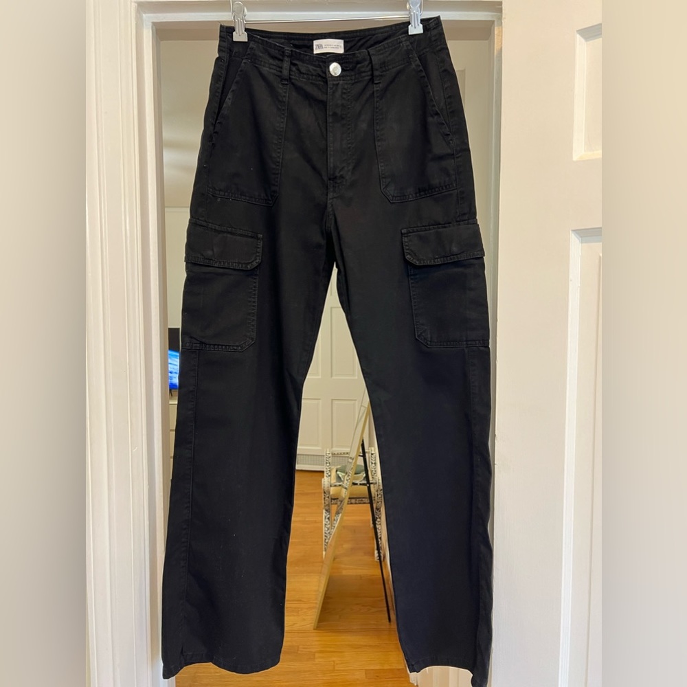 Zara black cotton blend cargo pants